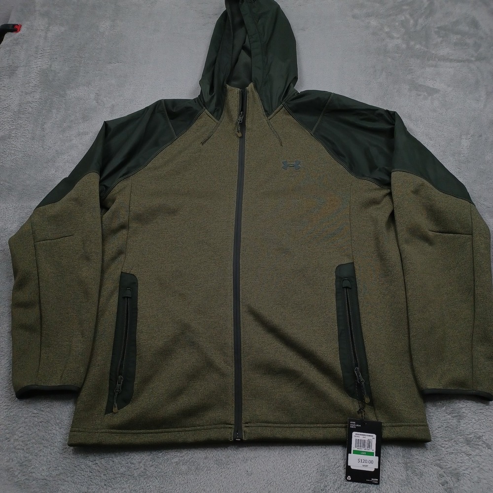 Under Armour Jacket Mens Large Green Full Zip Pockets Outdoor Casual NWT
